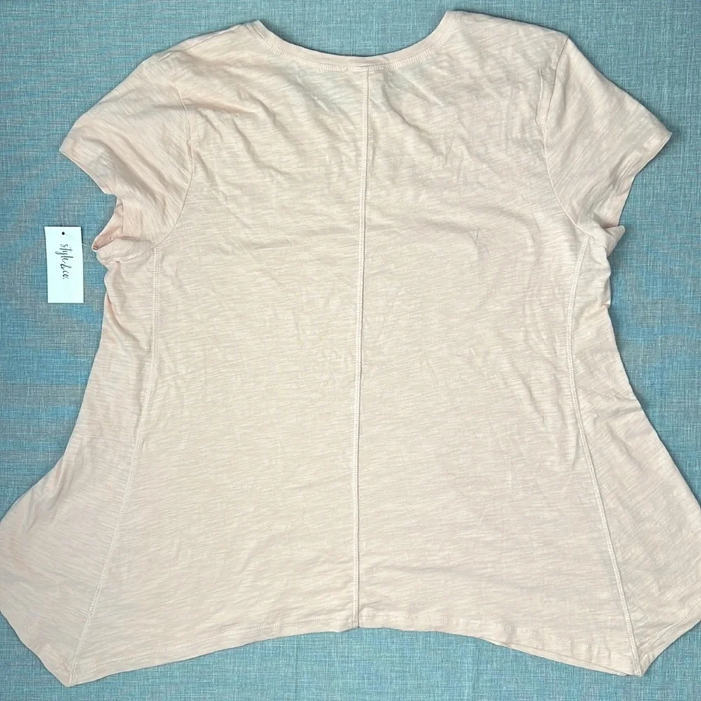 Style & Co Blush Pink Handkerchief Hem Short Sleeve Top Size XL - Picture 5 of 5